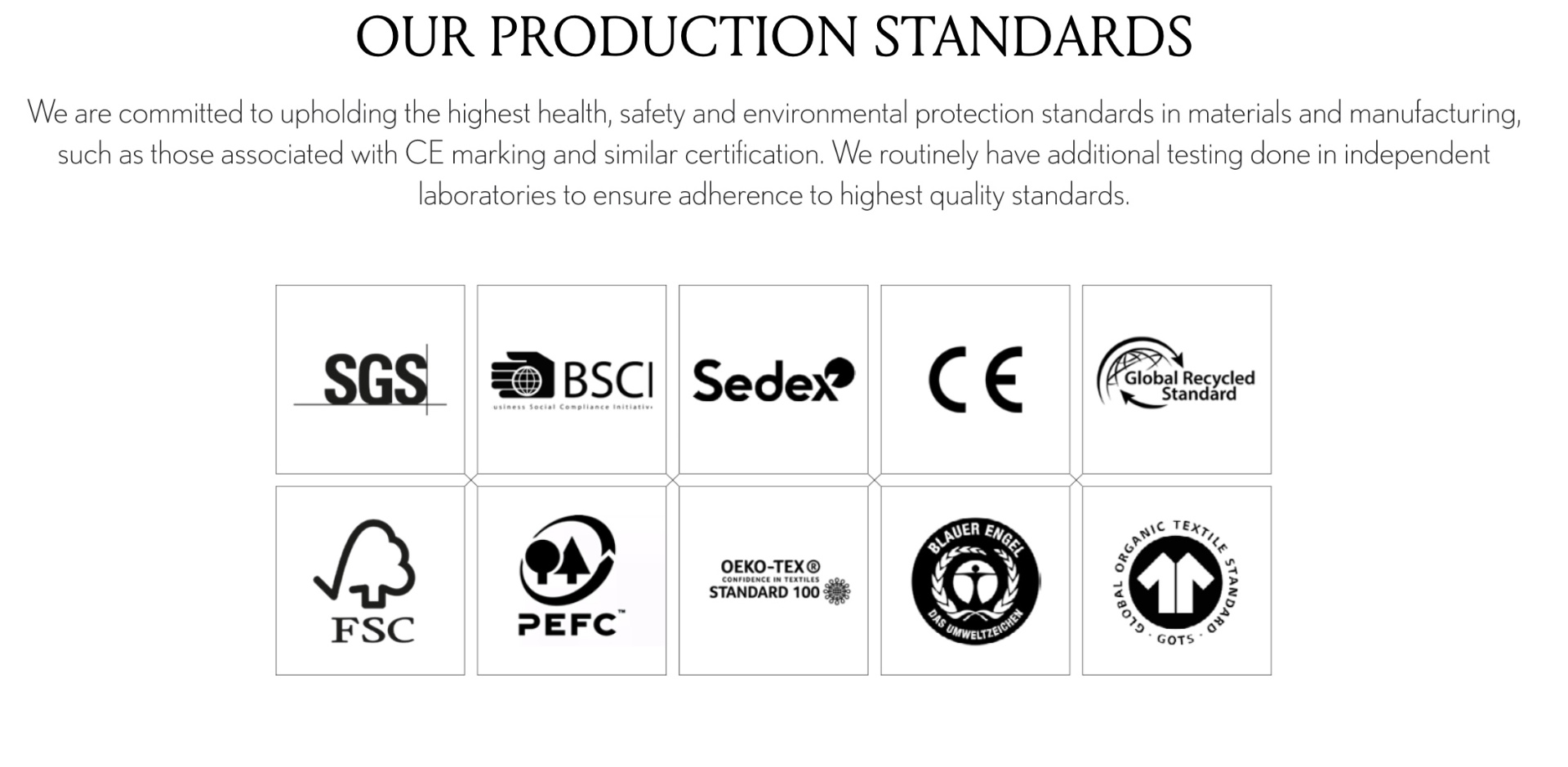 Production standards and certifications